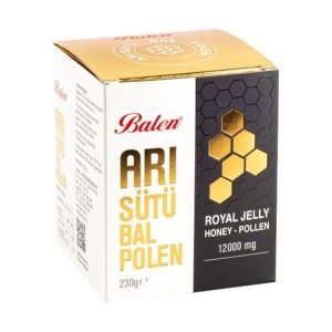 Arı Sütü-Bal-Polen 12000 Mg, doğal içerikli ve zengin besin değeri sunan sağlıklı bir takviye.